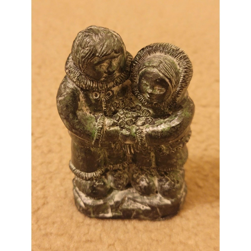 Vintage 90s Canadian Soapstone Carving Wolf Enterprises Original Inuit Art Decor
